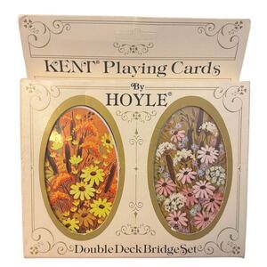 Vintage Hoyle Kent Playing Cards Double Deck Bridge Set Floral Wildflowers 1984